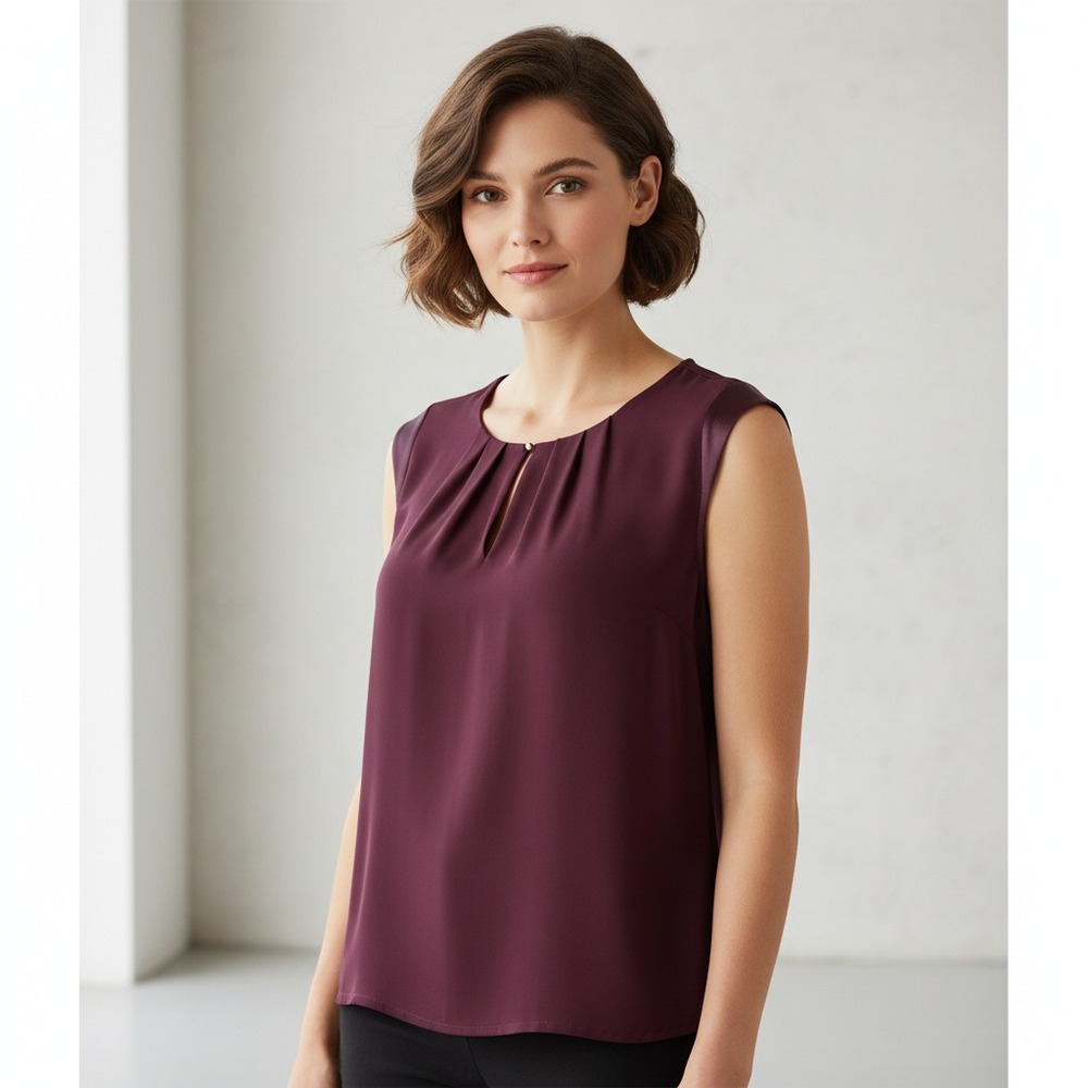 Dressbarn M Top Purple Pleated Satin Womens‎ Casual Office Boho Chic Glam Moody
